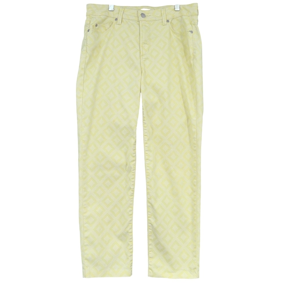 NYDJ Ankle Pants Womens 6 Cotton Lyocell Yellow White‎ Geometric Diamond